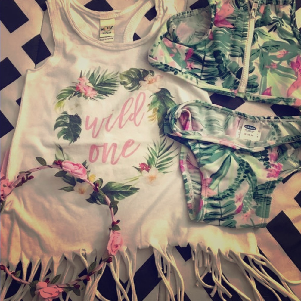 Wild one themed outfit with flower head band
